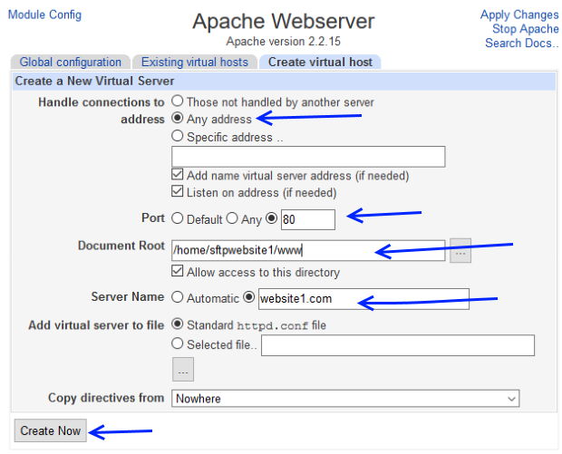 customize apache config