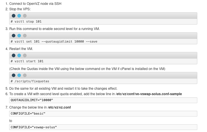 How to enable Second level Quota on a cPanel OpenVZ virtual server